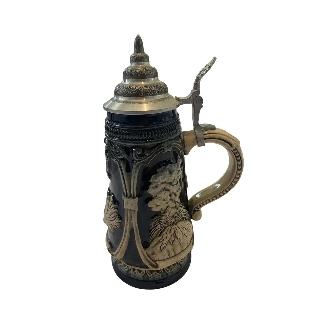 King Werk Iceland Beer Stein Limited Edition Cobalt Blue Relief Pewter Lid 0.5L